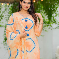 Cotton Dobby Tie and Dye Effect Kurta Pants and Dupatta