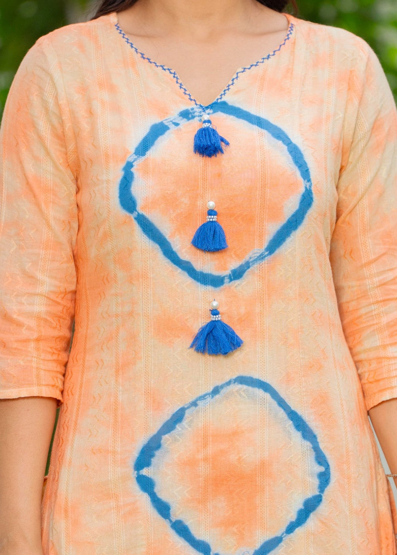 Cotton Dobby Tie and Dye Effect Kurta Pants and Dupatta