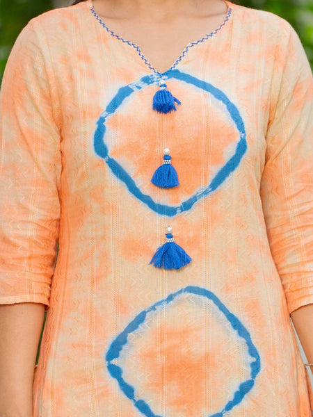 Cotton Dobby Tie and Dye Effect Kurta Pants and Dupatta