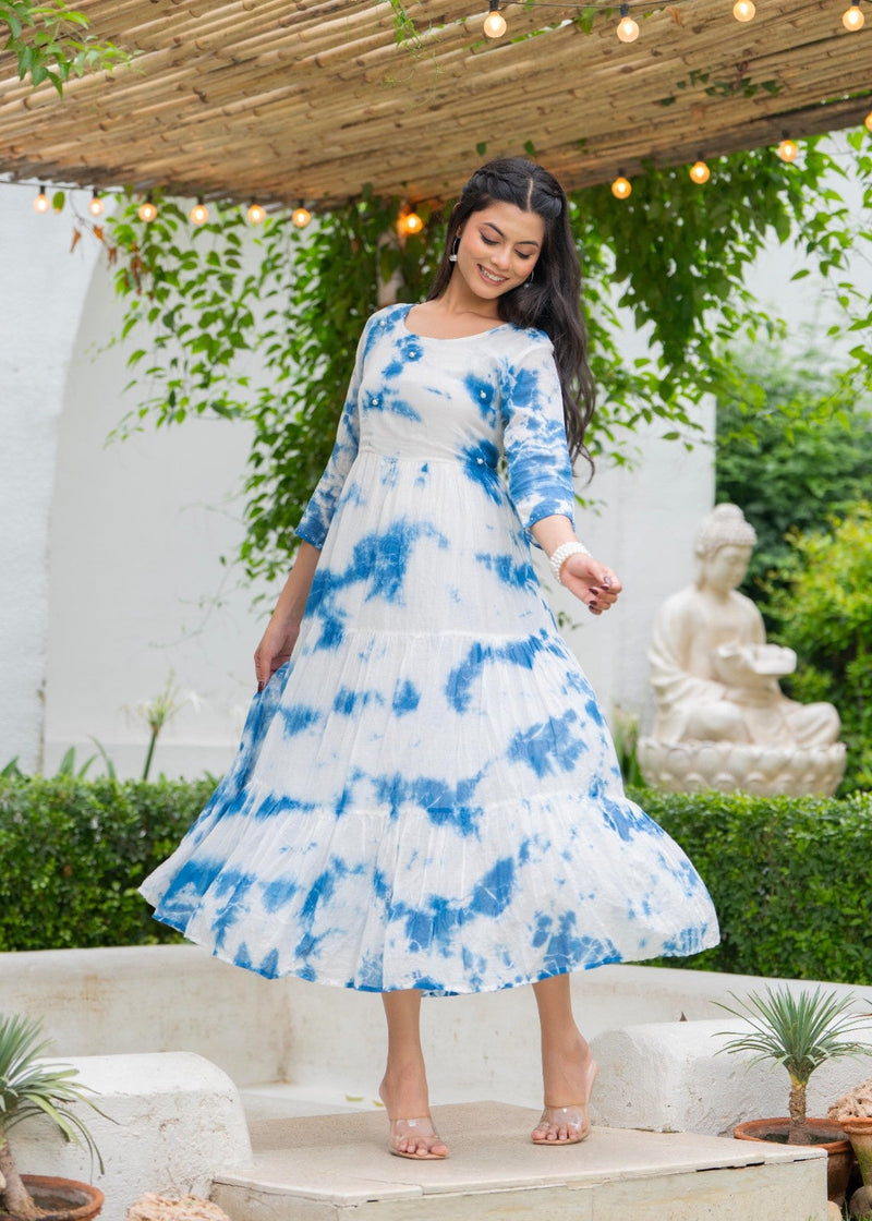MulCotton Tie and Dye Tiered Dress
