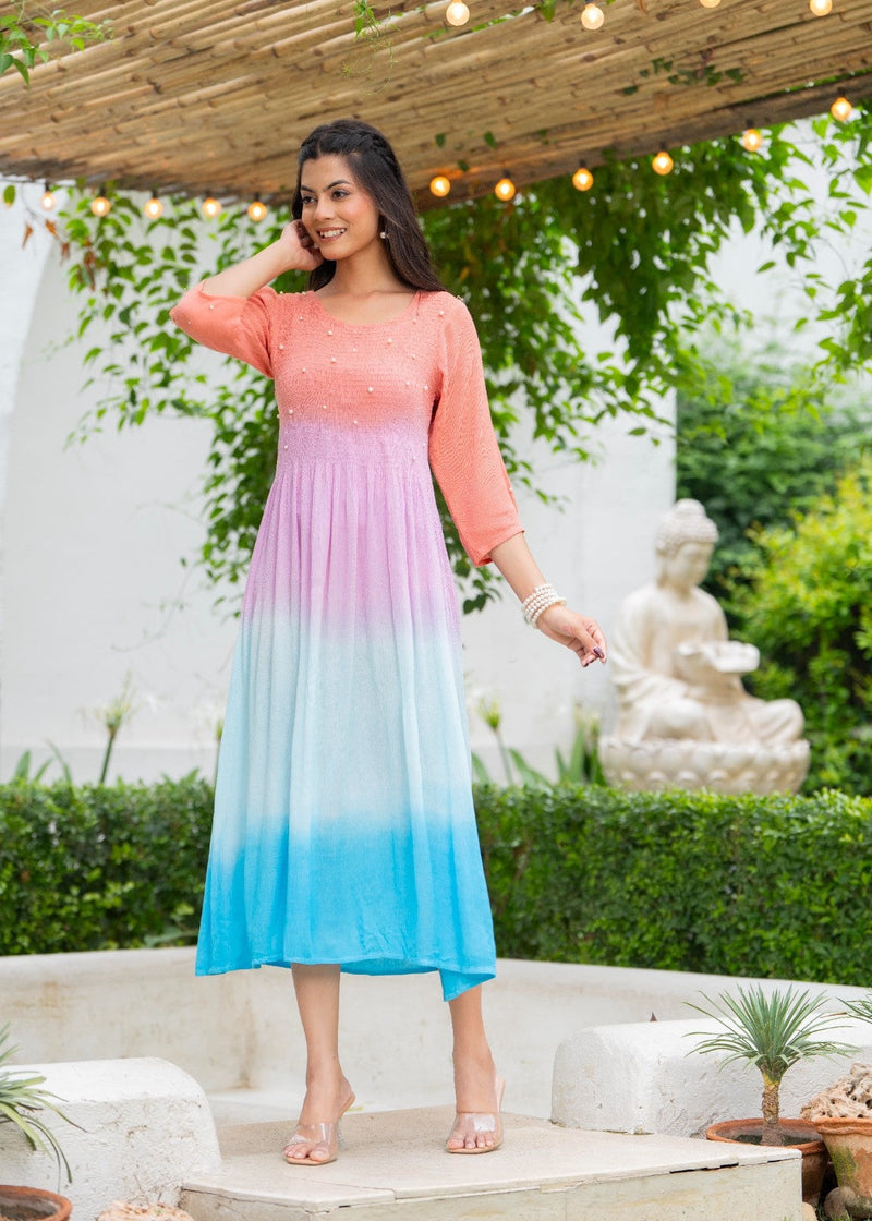 Rayon Crepe Smoking Maxi Dress