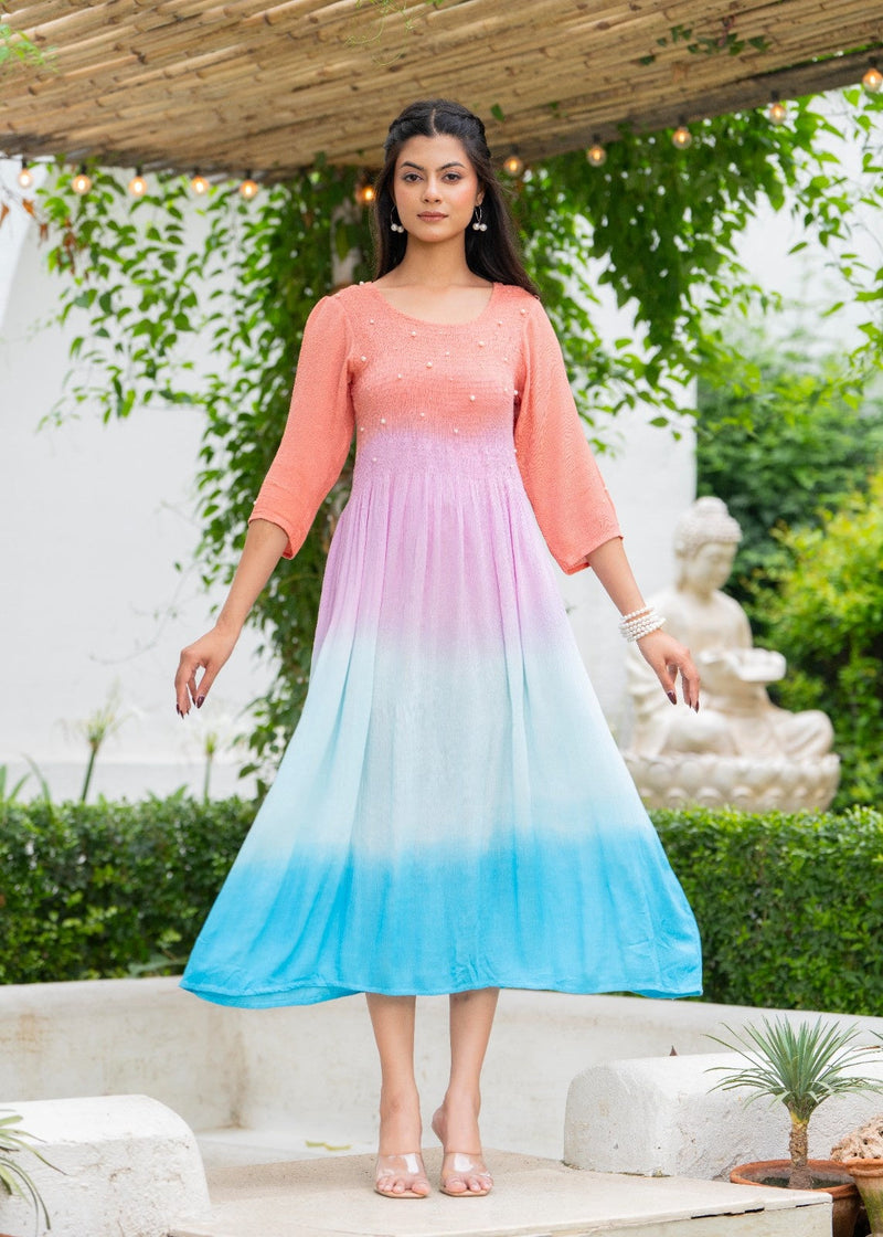 Rayon Crepe Smoking Maxi Dress