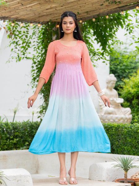 Rayon Crepe Smoking Maxi Dress