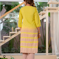Women Yellow Tie&Dye Straight shape, kurta, pant & Duptta