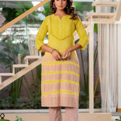 Women Yellow Tie&Dye Straight shape, kurta, pant & Duptta