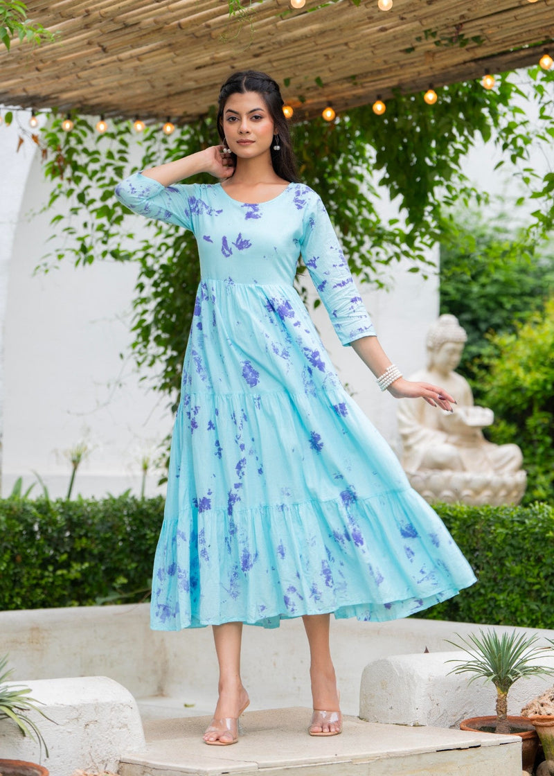 MulCotton Tie and Dye Tiered Dress