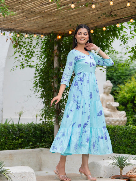 MulCotton Tie and Dye Tiered Dress