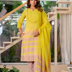 Women Yellow Tie&Dye Straight shape, kurta, pant & Duptta