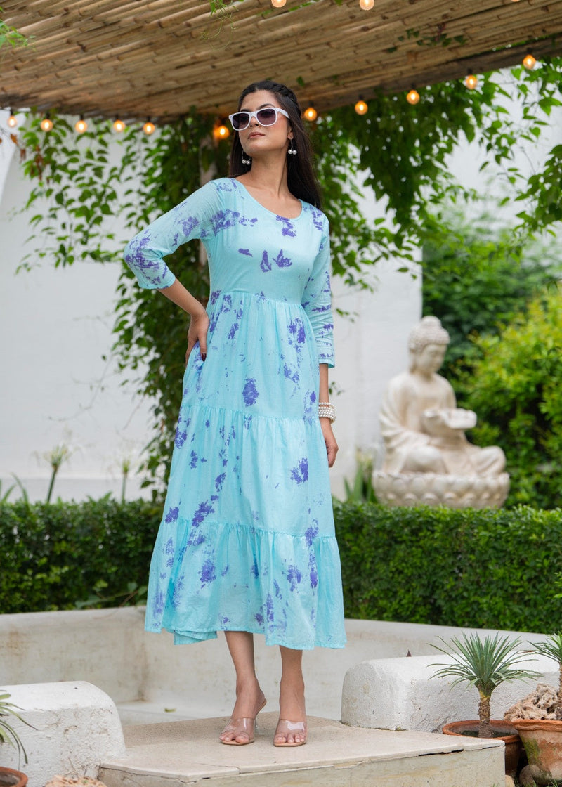 MulCotton Tie and Dye Tiered Dress