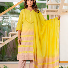 Women Yellow Tie&Dye Straight shape, kurta, pant & Duptta