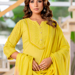 Women Yellow Tie&Dye Straight shape, kurta, pant & Duptta