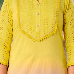Women Yellow Tie&Dye Straight shape, kurta, pant & Duptta