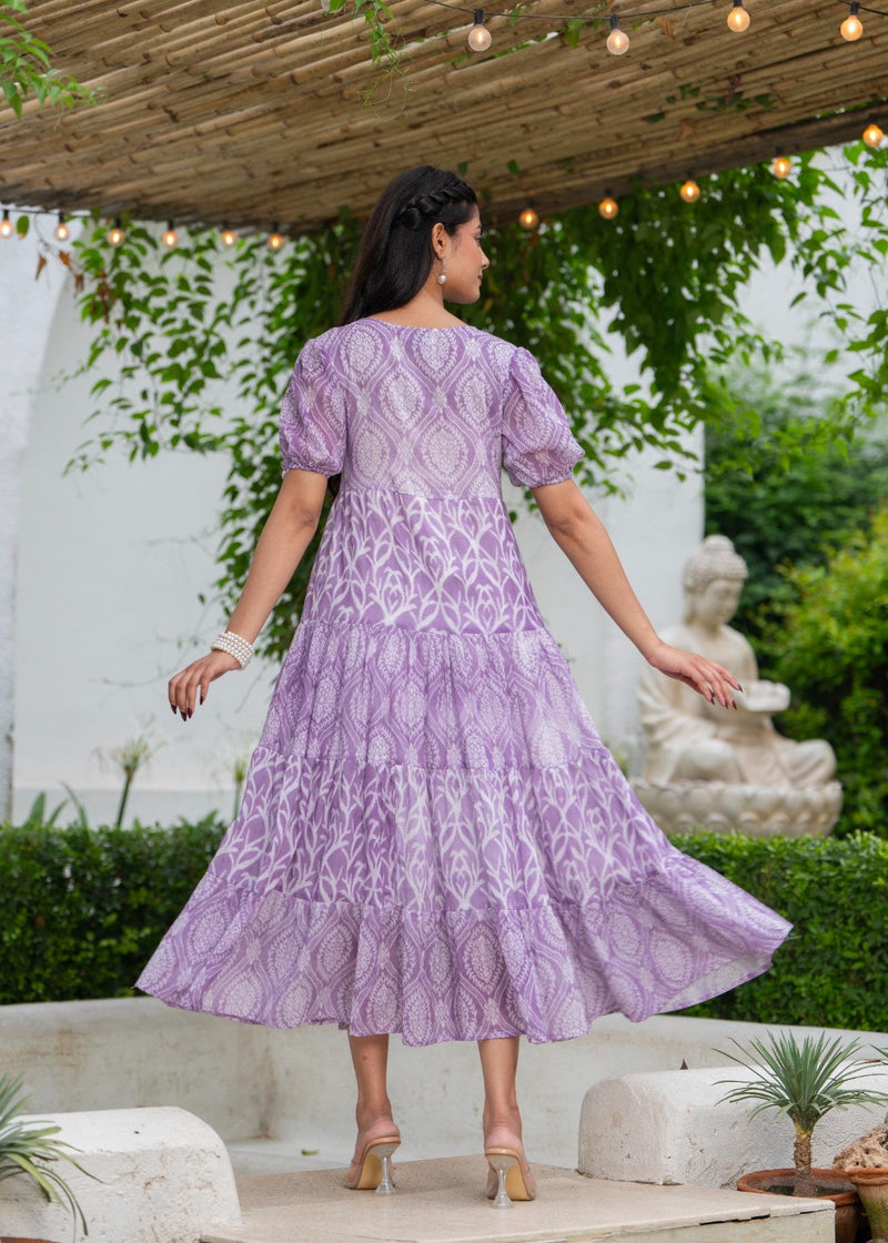 Mulcotton with Notched Collar Tiered Dress