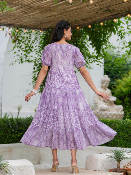 Mulcotton with Notched Collar Tiered Dress