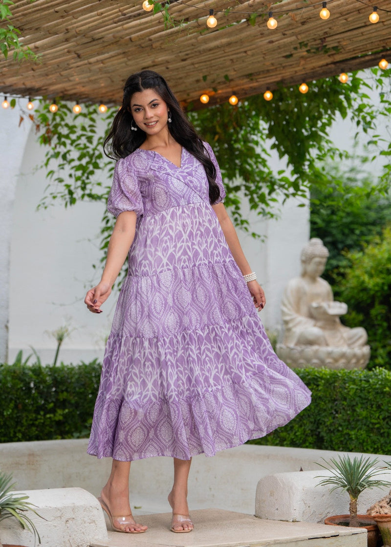 Mulcotton with Notched Collar Tiered Dress