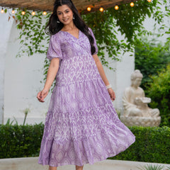 Mulcotton with Notched Collar Tiered Dress