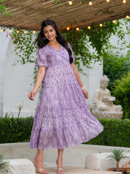 Mulcotton with Notched Collar Tiered Dress