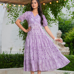 Mulcotton with Notched Collar Tiered Dress