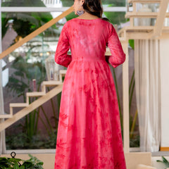 Women Rubyred Tie&Dye Anarkali shape, kurta, pant & Duptta