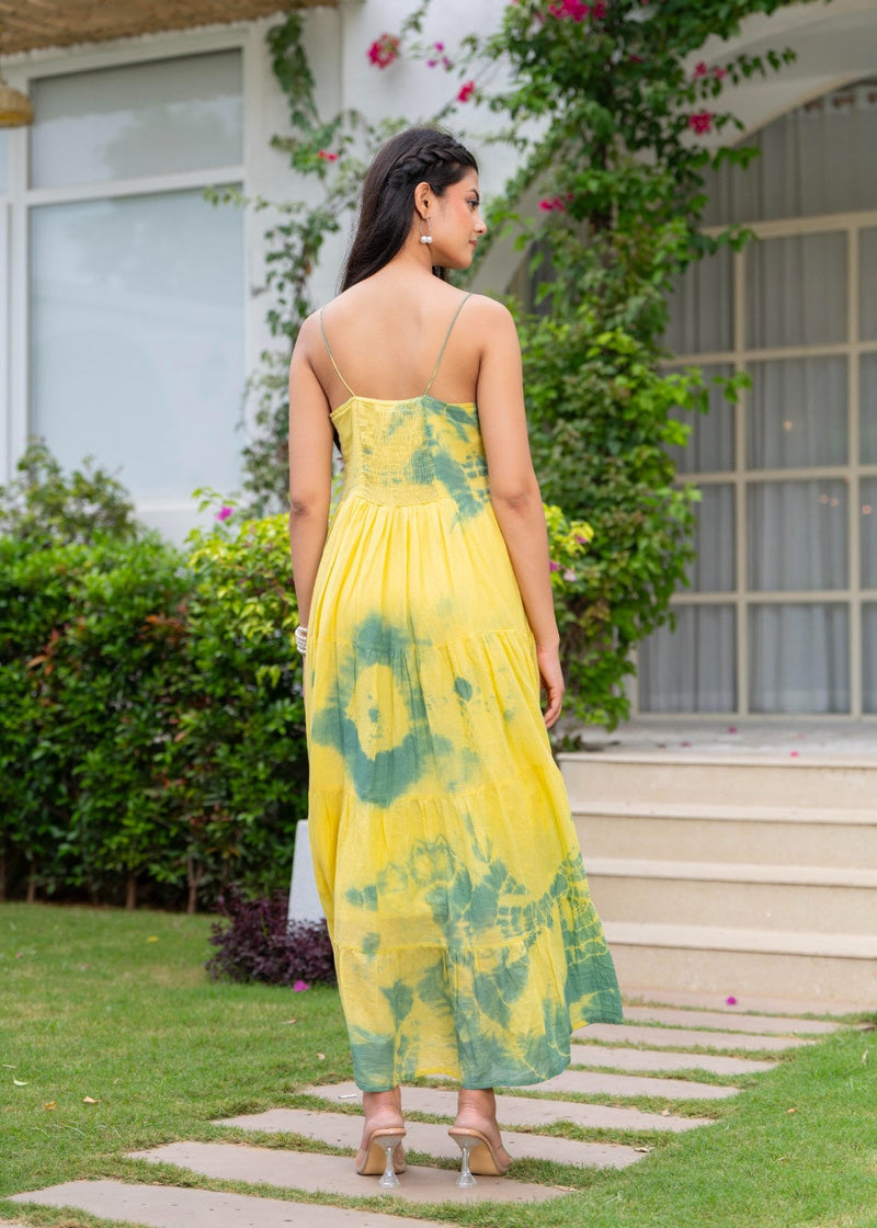 MulCotton Tie and Dye Sleeveless Tiered Dress