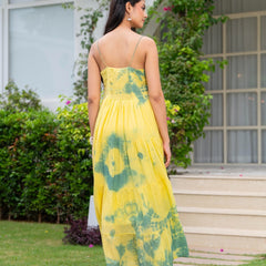 MulCotton Tie and Dye Sleeveless Tiered Dress
