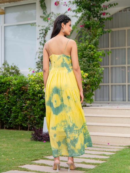 MulCotton Tie and Dye Sleeveless Tiered Dress