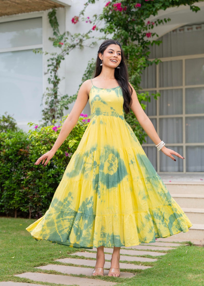 MulCotton Tie and Dye Sleeveless Tiered Dress