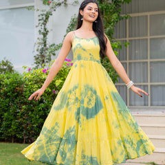 MulCotton Tie and Dye Sleeveless Tiered Dress