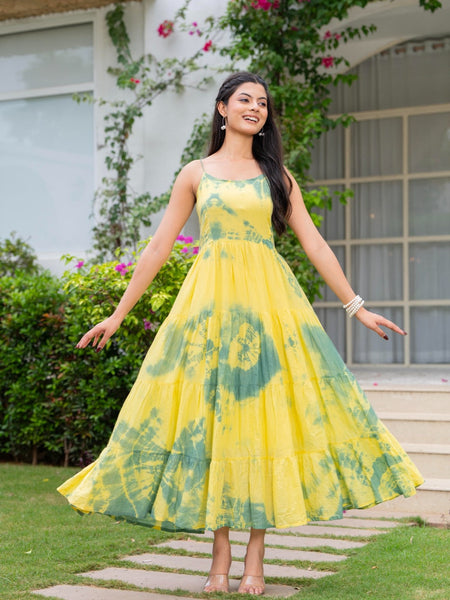 MulCotton Tie and Dye Sleeveless Tiered Dress
