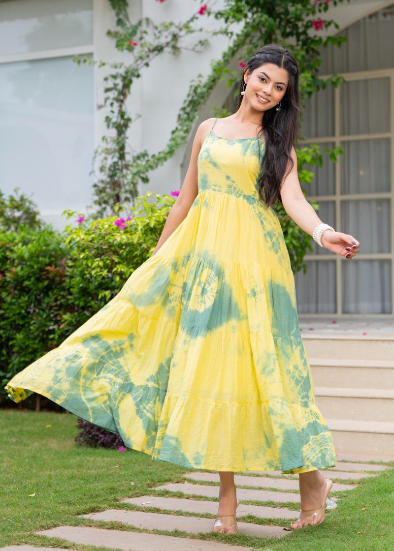 MulCotton Tie and Dye Sleeveless Tiered Dress
