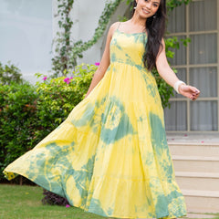 MulCotton Tie and Dye Sleeveless Tiered Dress