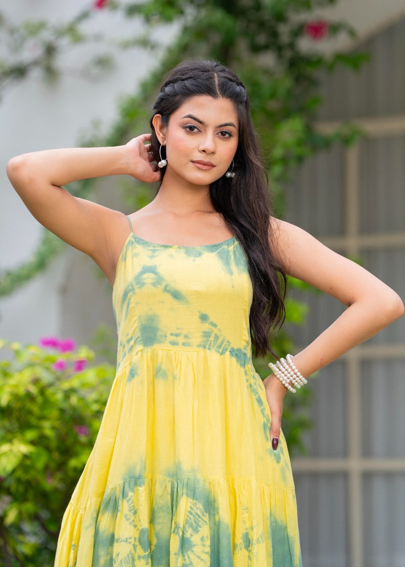 MulCotton Tie and Dye Sleeveless Tiered Dress
