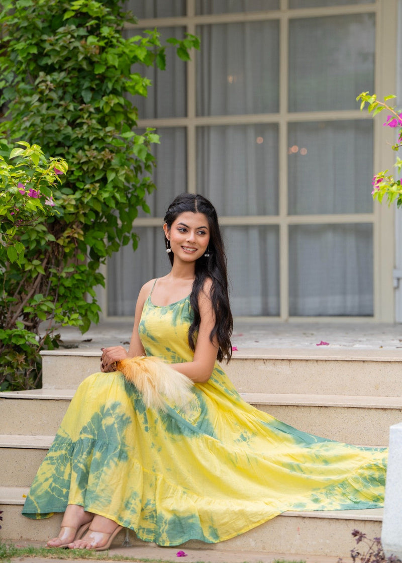 MulCotton Tie and Dye Sleeveless Tiered Dress