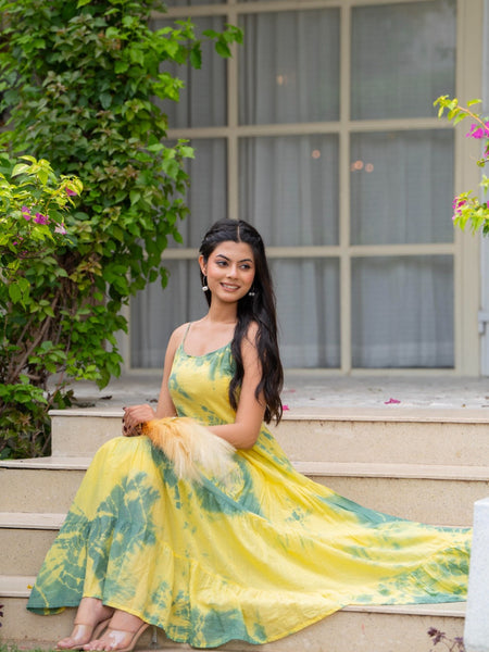 MulCotton Tie and Dye Sleeveless Tiered Dress