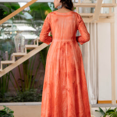 Women Orange Tie&Dye Anarkali shape, kurta, pant & Duptta
