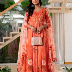 Women Orange Tie&Dye Anarkali shape, kurta, pant & Duptta