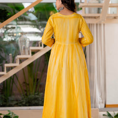 Women Yellow Tie&Dye and Manual embroidery Anarkali shape, kurta, pant & Duptta