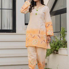 Woman Cotton V-Neck with Collor Hand Brush Painted Cord Set