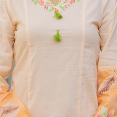 Woman Cotton V-Neck with Collor Hand Brush Painted Cord Set