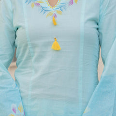 Woman V-Neck Hand Brush Painted Cord Set