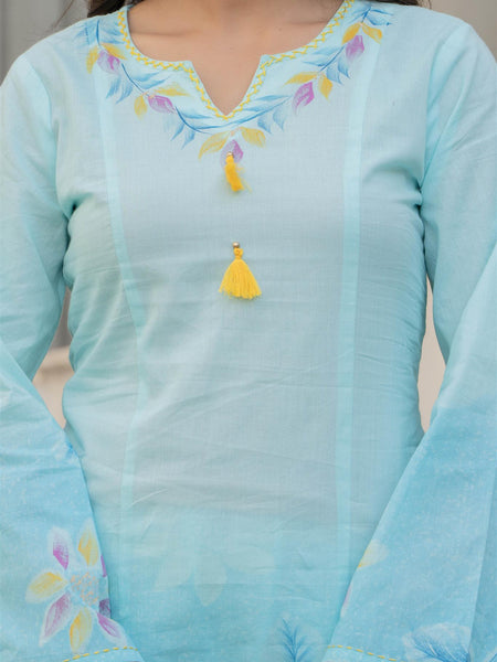 Woman V-Neck Hand Brush Painted Cord Set