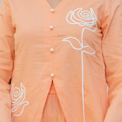 Woman Cotton V-Neck with Collor Hand Brush Painted Cord Set