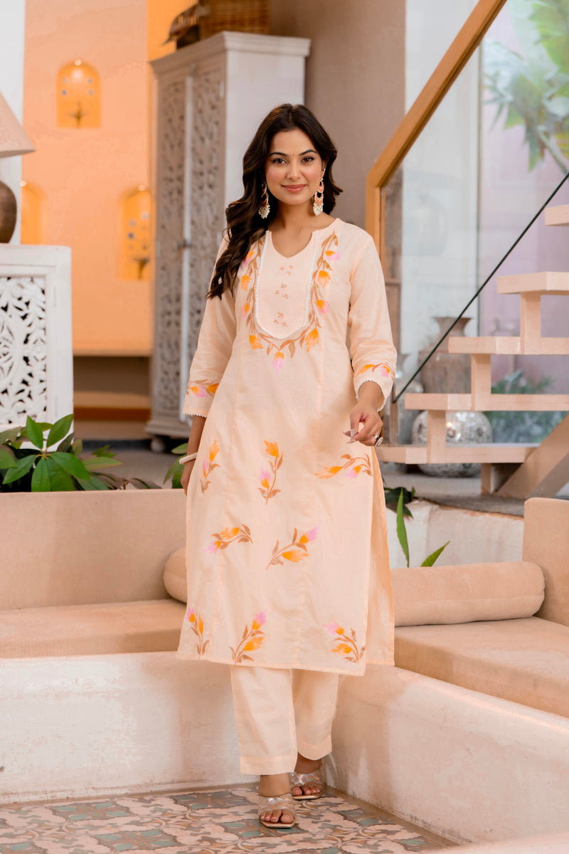 Cotton Schiffli Embroidered Anarkali Kurta Pant and Duptta