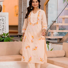 Cotton Schiffli Embroidered Anarkali Kurta Pant and Duptta