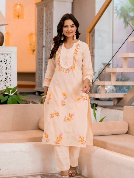 Cotton Schiffli Embroidered Anarkali Kurta Pant and Duptta