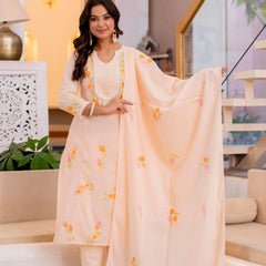 Cotton Schiffli Embroidered Anarkali Kurta Pant and Duptta