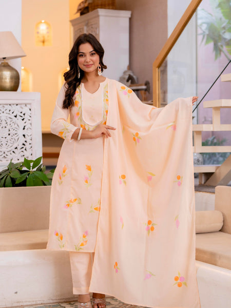 Cotton Schiffli Embroidered Anarkali Kurta Pant and Duptta