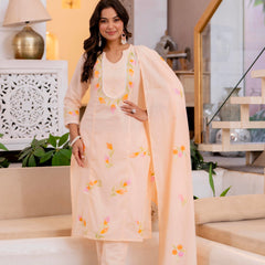 Cotton Schiffli Embroidered Anarkali Kurta Pant and Duptta