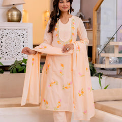 Cotton Schiffli Embroidered Anarkali Kurta Pant and Duptta