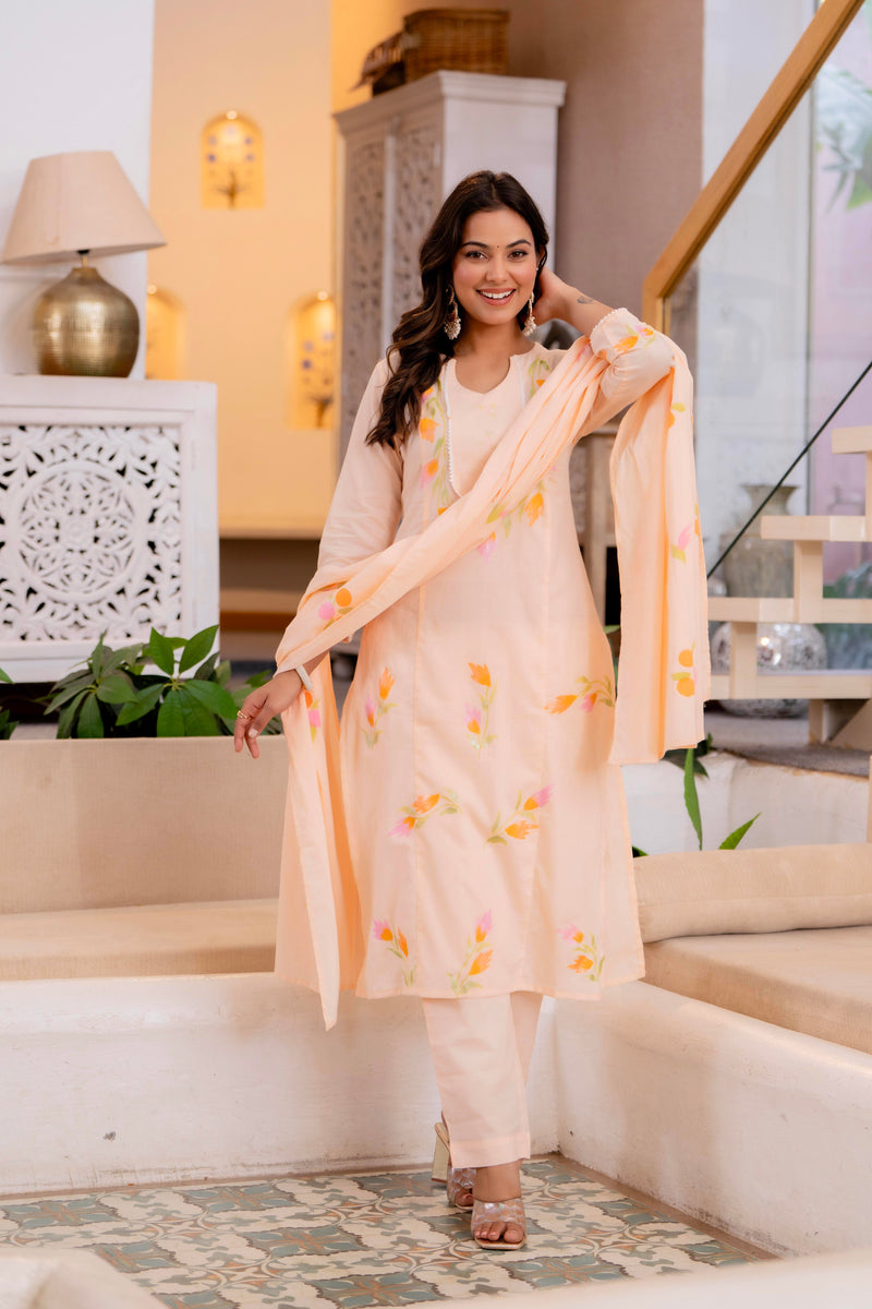 Cotton Schiffli Embroidered Anarkali Kurta Pant and Duptta